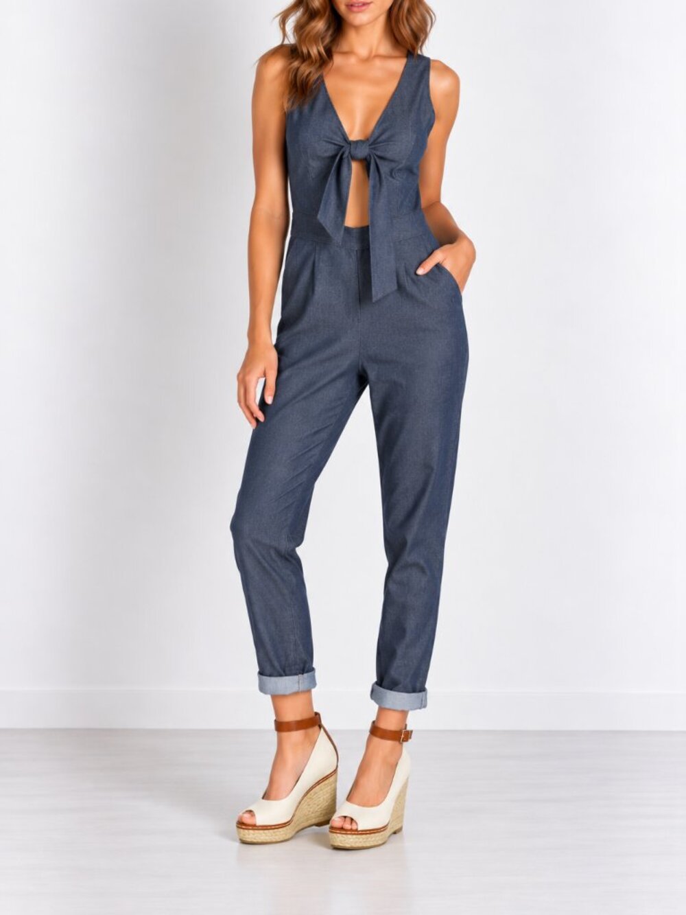 Anthropologie Solid & Striped Silk Cotton Denim Sleeveless Jumpsuit S NWT